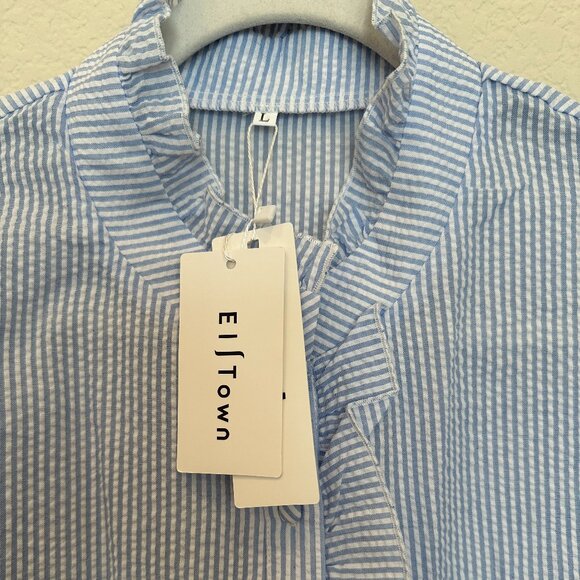 EI Town Blue and White Stripe Seersucker Blouse - Picture 3 of 5